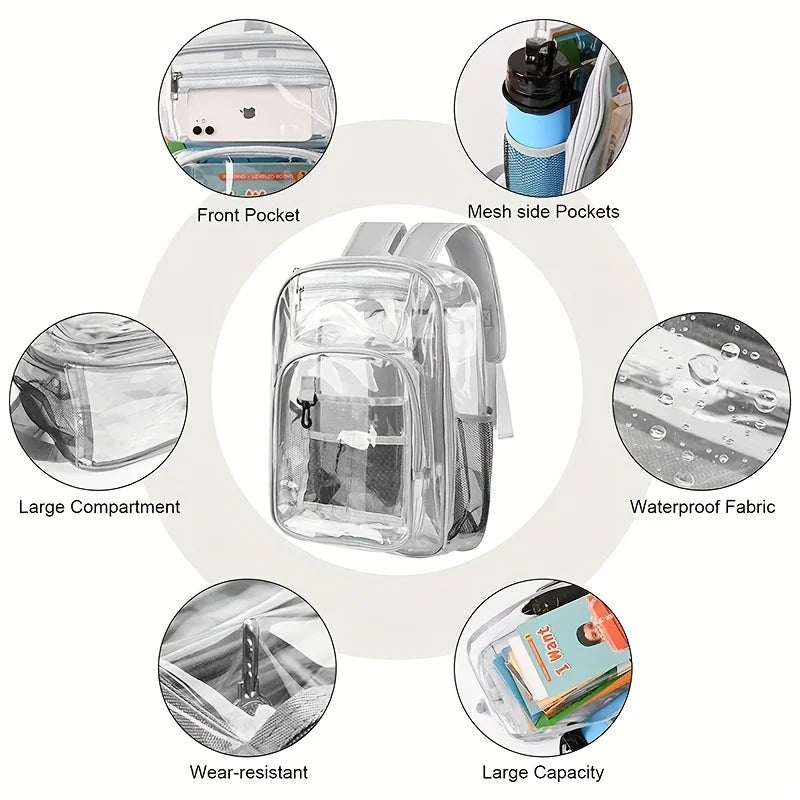 Clear Backpack, Large Heavy Duty PVC Transparent Backpack, See Through With Reinforced Straps Backpack Clear Bookbag for School