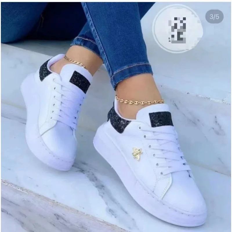 Waterproof White Sneakers for Women Lace Up Casual Flat Sport