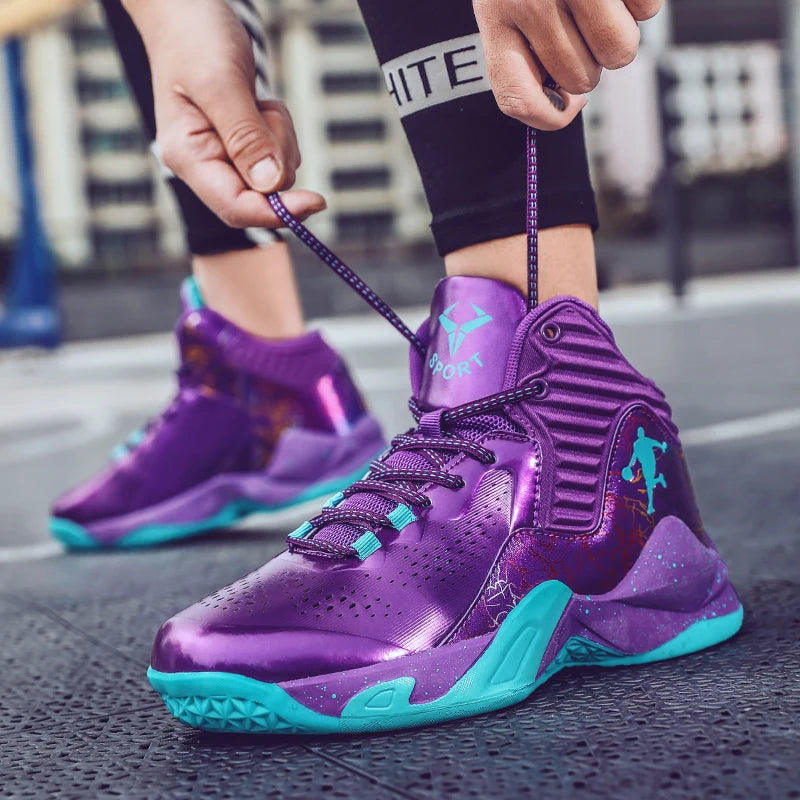 Fashion Purple Basketball Shoes Breathable Women Sport Shoes Training High Sneakers